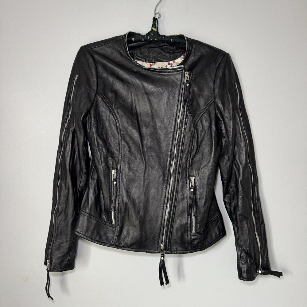 Vintage Balmain Black Sheepskin Biker Moto Jacket Tassel/Zipper Sz36 (US S)